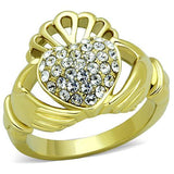 IP Gold(Ion Plating) Stainless Steel Ring with Top Grade Crystal  in Clear