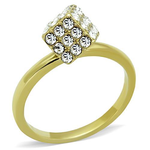 IP Gold(Ion Plating) Stainless Steel Ring with Top Grade Crystal  in Clear