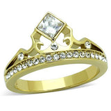 IP Gold(Ion Plating) Stainless Steel Ring with AAA Grade CZ  in Clear