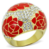 IP Gold(Ion Plating) Stainless Steel Ring with Top Grade Crystal  in Clear