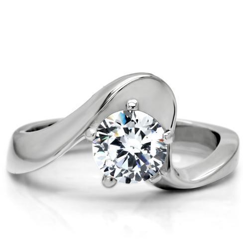 High polished (no plating) Stainless Steel Ring with AAA Grade CZ  in Clear