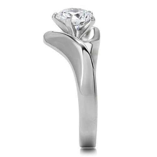 High polished (no plating) Stainless Steel Ring with AAA Grade CZ  in Clear