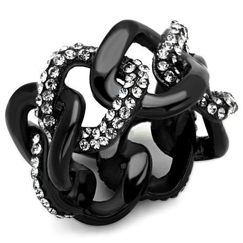 IP Black(Ion Plating) Stainless Steel Ring with Top Grade Crystal  in Black Diamond