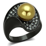 IP Black(Ion Plating) Stainless Steel Ring with Synthetic Pearl in Champagne