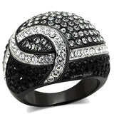 Two-Tone IP Black Stainless Steel Ring with Top Grade Crystal  in Black Diamond