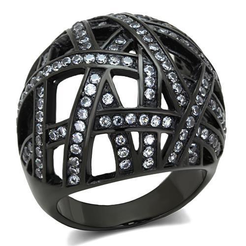 IP Black(Ion Plating) Stainless Steel Ring with AAA Grade CZ  in Clear