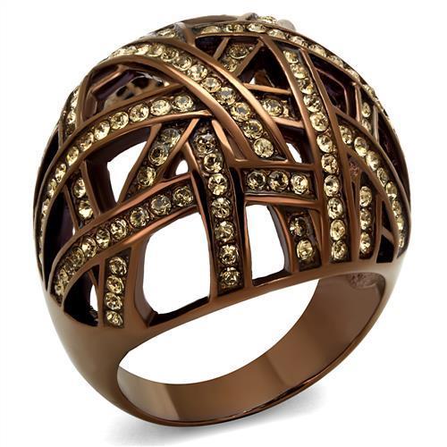 IP Coffee light Stainless Steel Ring with Top Grade Crystal  in Citrine Yellow