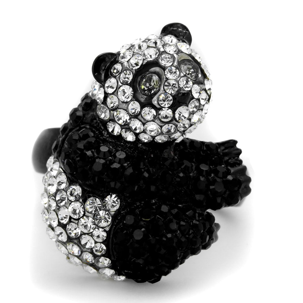 Two-Tone IP Black Stainless Steel Ring with Top Grade Crystal  in Black Diamond