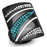 IP Black(Ion Plating) Stainless Steel Ring with Top Grade Crystal  in Blue Zircon