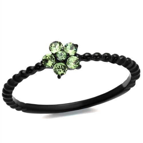 IP Black(Ion Plating) Stainless Steel Ring with Top Grade Crystal  in Peridot