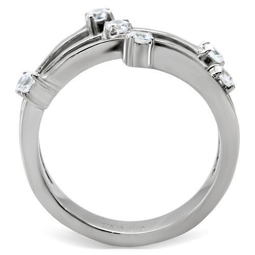 High polished (no plating) Stainless Steel Ring with Top Grade Crystal  in Clear