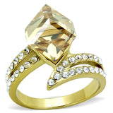 IP Gold(Ion Plating) Stainless Steel Ring with Top Grade Crystal  in Champagne