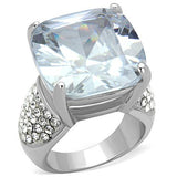 High polished (no plating) Stainless Steel Ring with AAA Grade CZ  in Clear
