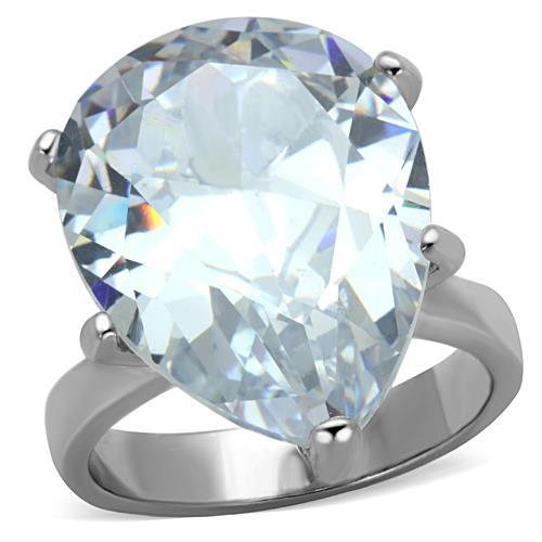 High polished (no plating) Stainless Steel Ring with AAA Grade CZ  in Clear