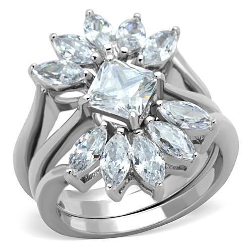 High polished (no plating) Stainless Steel Ring with AAA Grade CZ  in Clear