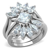 High polished (no plating) Stainless Steel Ring with AAA Grade CZ  in Clear