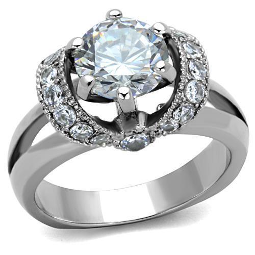 High polished (no plating) Stainless Steel Ring with AAA Grade CZ  in Clear