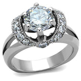 High polished (no plating) Stainless Steel Ring with AAA Grade CZ  in Clear