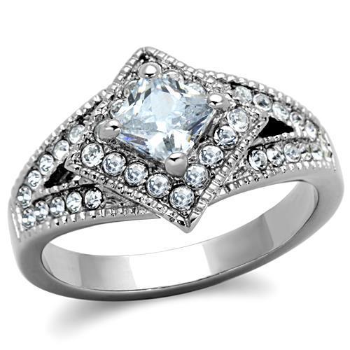 High polished (no plating) Stainless Steel Ring with AAA Grade CZ  in Clear