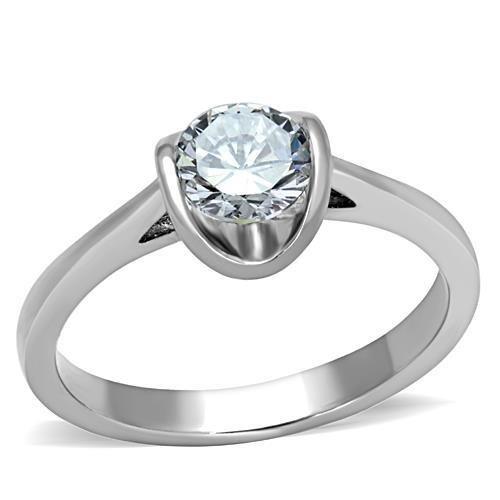 High polished (no plating) Stainless Steel Ring with AAA Grade CZ  in Clear