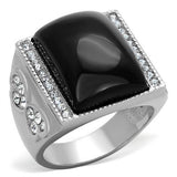 High polished (no plating) Stainless Steel Ring with Synthetic Synthetic Glass in Jet