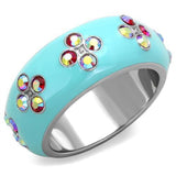 High polished (no plating) Stainless Steel Ring with Top Grade Crystal  in Light Rose