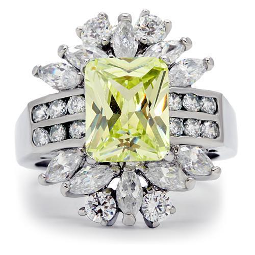 High polished (no plating) Stainless Steel Ring with AAA Grade CZ  in Apple Green color