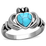 High polished (no plating) Stainless Steel Ring with Synthetic Turquoise in Sea Blue