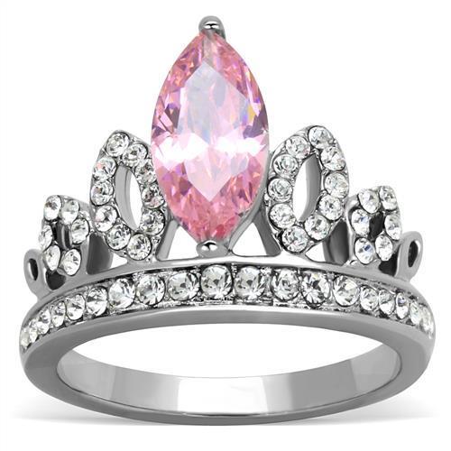 High polished (no plating) Stainless Steel Ring with AAA Grade CZ  in Rose
