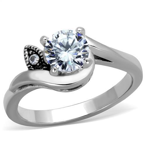 High polished (no plating) Stainless Steel Ring with AAA Grade CZ  in Clear