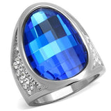 High polished (no plating) Stainless Steel Ring with Synthetic Synthetic Glass in Capri Blue