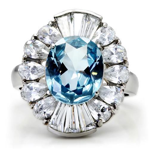 High polished (no plating) Stainless Steel Ring with Synthetic Spinel in London Blue