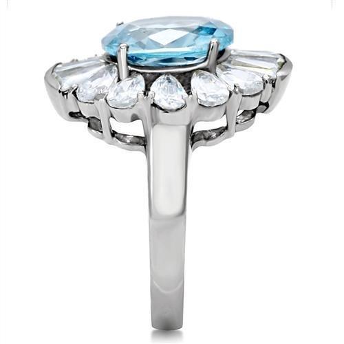 High polished (no plating) Stainless Steel Ring with Synthetic Spinel in London Blue
