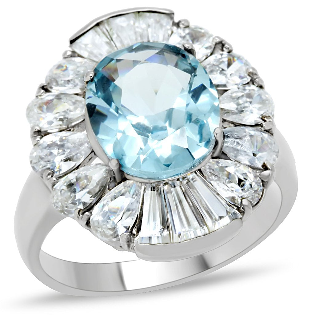 High polished (no plating) Stainless Steel Ring with Synthetic Spinel in London Blue