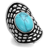 High polished (no plating) Stainless Steel Ring with Synthetic Turquoise in Sea Blue