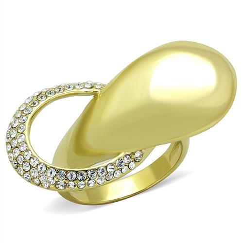 IP Gold(Ion Plating) Stainless Steel Ring with Top Grade Crystal  in Clear