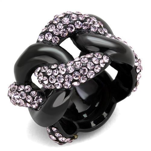 IP Black(Ion Plating) Stainless Steel Ring with Top Grade Crystal  in Light Amethyst