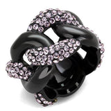 IP Black(Ion Plating) Stainless Steel Ring with Top Grade Crystal  in Light Amethyst