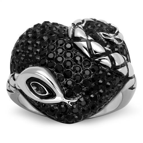 Two-Tone IP Black (Ion Plating) Stainless Steel Ring with Top Grade Crystal  in Jet