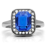 High polished (no plating) Stainless Steel Ring with Top Grade Crystal  in Sapphire