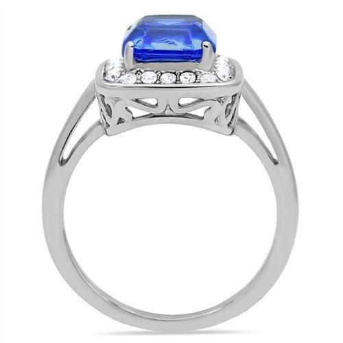 High polished (no plating) Stainless Steel Ring with Top Grade Crystal  in Sapphire