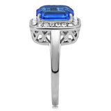 High polished (no plating) Stainless Steel Ring with Top Grade Crystal  in Sapphire