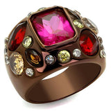 IP Coffee light Stainless Steel Ring with AAA Grade CZ  in Ruby