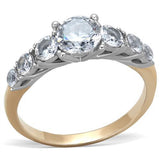 Two-Tone IP Rose Gold Stainless Steel Ring with AAA Grade CZ  in Clear