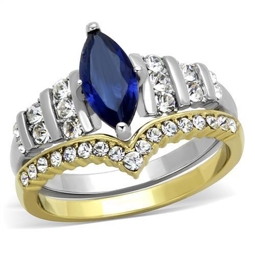 Two-Tone IP Gold (Ion Plating) Stainless Steel Ring with Synthetic Synthetic Glass in Montana
