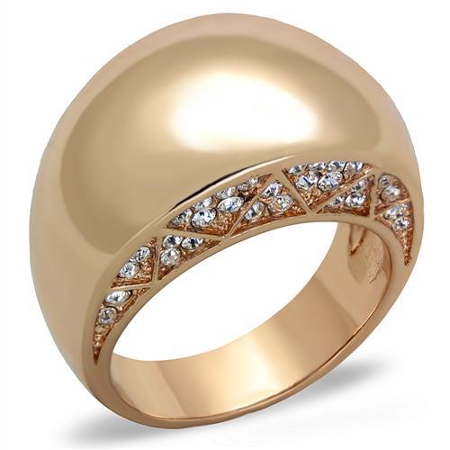 IP Rose Gold(Ion Plating) Stainless Steel Ring with Top Grade Crystal  in Clear