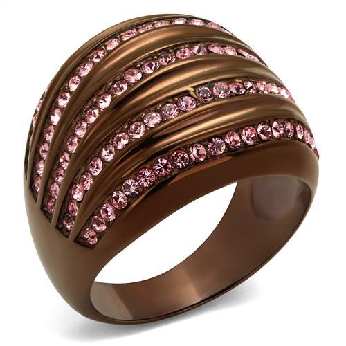 IP Coffee light Stainless Steel Ring with Top Grade Crystal  in Light Rose