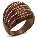 IP Coffee light Stainless Steel Ring with Top Grade Crystal  in Light Rose