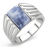 High polished (no plating) Stainless Steel Ring with Semi-Precious Sodalite in Capri Blue