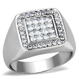 High polished (no plating) Stainless Steel Ring with AAA Grade CZ  in Clear